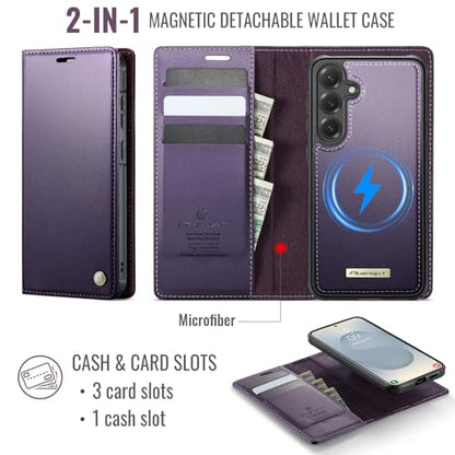 for Samsung Galaxy S26 5G 2in1 Detachable Wallet Case, Purple | Compatible with Magsafe, Magnetic, RFID Blocking Card Holder, Shockproof, Kickstand, Wireless Charging, PU Leather Flip Cover - color: (Detachable 2 in 1)-Purple, size: Galaxy S26