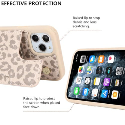 iCoverCase Compatible with iPhone 11 Pro Phone Case with Card Holder, Wallet Case for Women Men RFID Blocking PU Leather Protective Case 5.8 Inch (Beige Leopard) - color: Beige Leopard