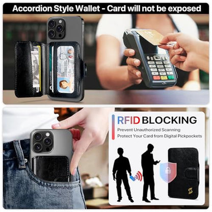for Magsafe Wallet Magnetic Phone Wallet Card Holder for iPhone 17 16 15 14 13 Pro Max Plus, 5 Slots RFID Blocking, Strong Magnet, Luxury Leather Mag Safe Wallet for Women Men, Black - color: Glossy Black
