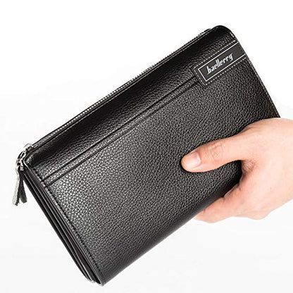 Mens Wallet Long Purse Leather Clutch Large Business Handbag Phone Card Holder Case Gift for Men Father Son Husband Boyfriend - color: Y-black