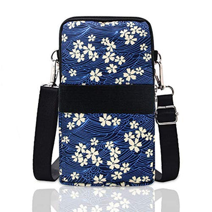 BIAOTIE Lightweight Small Crossbody bags Cell Phone Purses Travel Pouch Shoulder Bag for Women - color: Blue Flower