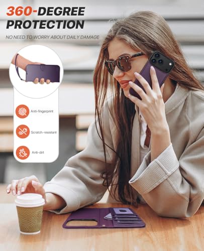 OCASE for iPhone 17 Pro Detachable Wallet Case with Card Holder, 2 in 1 PU Leather Flip Folio with RFID Blocking Stand Wrist Strap Shockproof Phone Cover 6.3 Inch 2025, Dark Purple - color: Dark Purple, size: iPhone 17 Pro