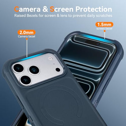 for iPhone 17 Pro Case with Clip, Compatible with Magsafe, Blue | Anti-Drop, Anti-Fingerprint, 3 in 1 Heavy Duty Shockproof Protection, Military-Grade for iPhone17 Pro Phone Case Rugged - color: Blue