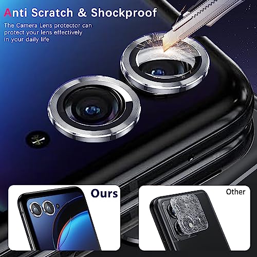 Zeking (2 Set for Motorola Razr 50 Ultra Camera Lens Protector, Scratch-Resistant HD Clarity Ultra-Thin 9H Tempered Glass with Aluminum Edging, Individual Metal Lens Cover (Silver) - color: Silver