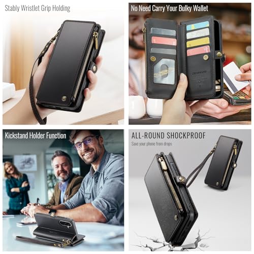 Defencase for Samsung Galaxy A36 5G Wallet Case with Card Holder, Black | RFID Blocking, Zipper Pocket, Durable PU Leather, Wrist Strap, Fashion Snap Flip Phone Cases Cover with Stand for Women Men - color: Black