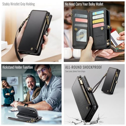 Defencase for Samsung Galaxy A36 5G Wallet Case with Card Holder, Black | RFID Blocking, Zipper Pocket, Durable PU Leather, Wrist Strap, Fashion Snap Flip Phone Cases Cover with Stand for Women Men - color: Black