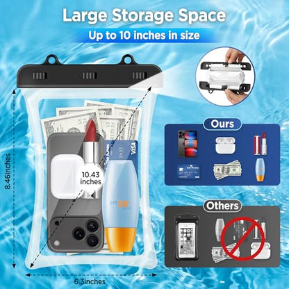 CACOE Floatable Waterproof Phone Pouch 2 Pack Up to 10.0", Clear+Clear | Floatable, IPX8 Waterproof Phone Case,Adjustable Lanyard,Dry Bags for Beach/Cruise/Travel/Camping/Kayak/Vacation Essentials - color: Clear+Clear, size: Up to 10.0"-Floatable