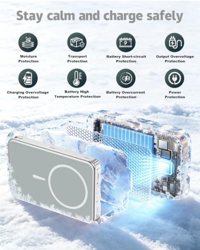 Magnetic Power Bank 26800mAh for Magsafe Portable Charger, Silver - color: Silver