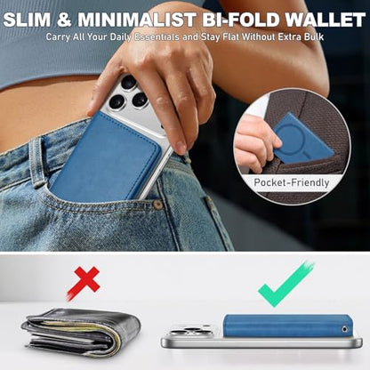 TUCCH for Magsafe Wallet, 6 Card Slots with RFID Blocking, Light Blue | for iPhone 17/17e/16/15/14/13/12 Pro/Pro Max/Plus, Clear ID Window, Magnetic Closure, PU Leather - color: Light Blue