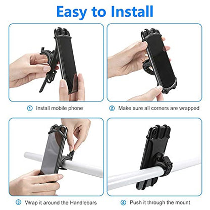 VOVIGGOL Bike Phone Mount 2 Pack, Universal Motorcycle Phone Holder for Bike, 360°Rotation Silicone Bicycle Phone Holder Handlebar Phone Mount Compatible with iPhone, Samsung, All Smartphones