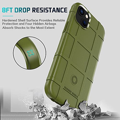 Rugged Shield 8ft Drop Proof TPU Thick Armor Tactical Protective Case Compatible with iPhone 14 Plus (6.7 inches) - Army Green - color: Army Green, size: iPhone 14 Plus