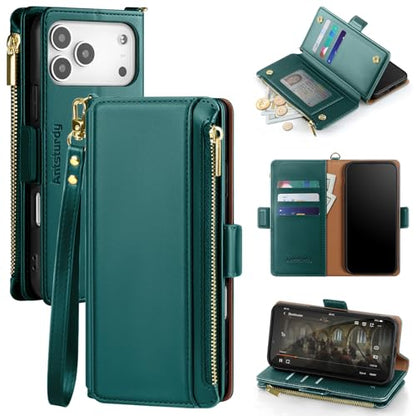 Antsturdy for iPhone 17 Pro Phone Wallet Case Women,Indigo Blue | RFID Blocking,with Credit Card Holder Slots,PU Leather Purse,Zipper Pocket,Wrist Strap Kickstand,Flip Folio Cover for Men - color: Indigo Blue