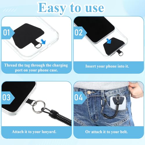 TIESOME 2 PCS Phone Lanyard Tether with Patch, Phone Leash Anti-theft Phone Strap with 4 Patch & 1 Carabiner Anti-Drop Outdoor Accessory Fit Most Cell Phones for Skiing Hiking Cycling Climbing