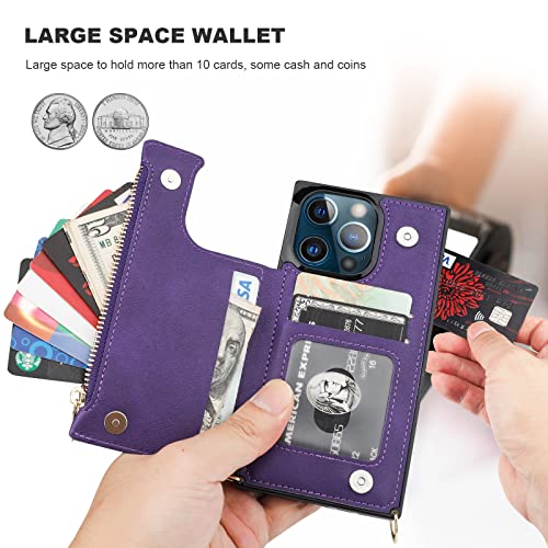 Bocasal Crossbody Wallet Case with Strap for iPhone 13 Pro, Purple - color: Purple