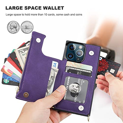 Bocasal Crossbody Wallet Case with Strap for iPhone 13 Pro, Purple - color: Purple