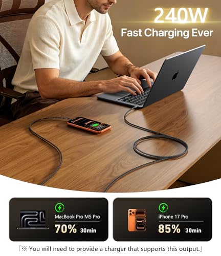 USB C to USB C Cable 240W Fast Charging 6FT, USBC to C Cable iPhone USB C - color: Black, size: 6FT, style: 240W USB C to USB C