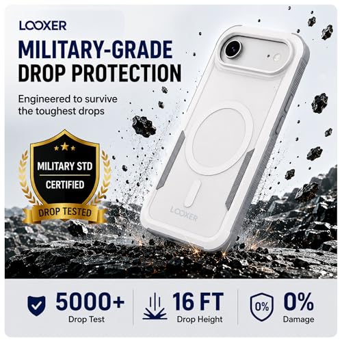LOOXER® Heavy Duty Rugged Magnetic Case for iPhone 17 Air (6.5”) | Military Grade Shockproof Protection,MagSafe Compatible+ Tempered Glass Included (White, 17 Air) - color: White, size: 17 Air