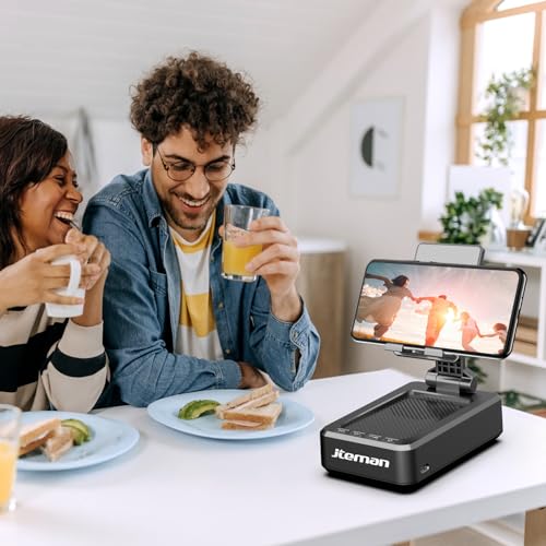 JTEMAN Cell Phone Stand with Bluetooth Speaker,Birthday Gifts for Men Women - color: Black