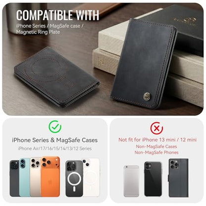 Magnetic Wallet Card Holder with RFID Protection, PU Leather Slim Wallet, Strong Magnet Attachment for iPhone 18/17/16/15/14/13/12 Series Pro Max Plus Mini-Black - color: Black