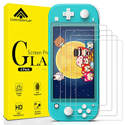 daydayup 4 Pack Tempered Glass Screen Protector for Nintendo Switch Lite, 0.3mm Thickness, 9H Hardness, Transparent, Anti-Scratch, Oleophobic Coating, Easy Installation Guide - size: 5.5"