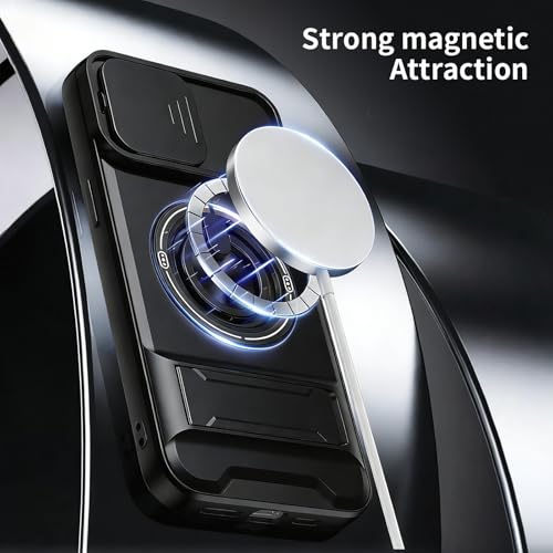 Dssairo for iPhone 15 Pro Max case with 360°Rotation Magnetic Ring Compatible with MagSafe Slide Camera Cover Foldable Stand Military-Grade Shockproof Protective case (Black, iPhone 15 Pro Max) - color: Black, size: iPhone 15 Pro Max