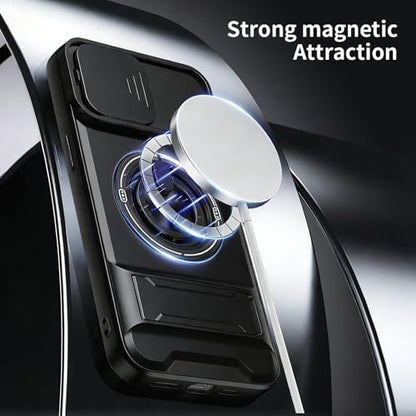 Dssairo for iPhone 15 Pro Max case with 360°Rotation Magnetic Ring Compatible with MagSafe Slide Camera Cover Foldable Stand Military-Grade Shockproof Protective case (Black, iPhone 15 Pro Max) - color: Black, size: iPhone 15 Pro Max