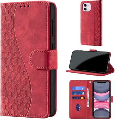 Flip Wallet Case for iPhone 11 PU Leather Red | RFID Blocking, 3 Card Slots & 1 Cash Pocket, Magnetic Closure, Kickstand Function, Leather Flip Case for iPhone 11 - color: Red