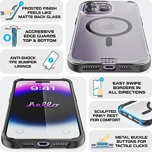 REBEL Clear Case for iPhone 14 Pro Max [Frosted Series Gen-4] Strong MagSafe Compatible, Translucent, Matte Texture, Protective Shockproof Bumpers, Metal Buttons, 6.7 Inch Phone 2023 (Frosted Black) - color: Frosted Black, size: iPhone 14 Pro Max