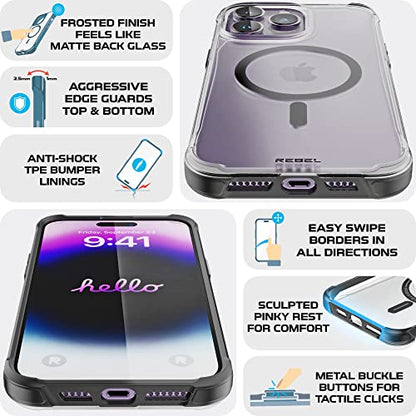 REBEL Clear Case for iPhone 14 Pro Max [Frosted Series Gen-4] Strong MagSafe Compatible, Translucent, Matte Texture, Protective Shockproof Bumpers, Metal Buttons, 6.7 Inch Phone 2023 (Frosted Black) - color: Frosted Black, size: iPhone 14 Pro Max