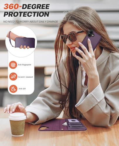 OCASE for iPhone 17 Detachable Wallet Case with Card Holder, 2 in 1 PU Leather Flip Folio with RFID Blocking Stand Wrist Strap Shockproof Phone Cover 6.3 Inch 2025, Dark Purple - color: Dark Purple, size: iPhone 17