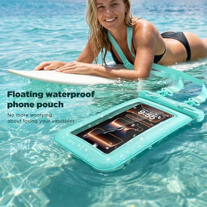 CACOE Floatable Waterproof Phone Pouch 2 Pack Up to 9.0", Black+Green | Floatable, IPX8 Waterproof Phone Case,Adjustable Lanyard,Dry Bags for Beach/Cruise/Travel/Camping/Kayak/Vacation Essentials - color: Black+Green#1, size: Up to 9.0"-Floatable