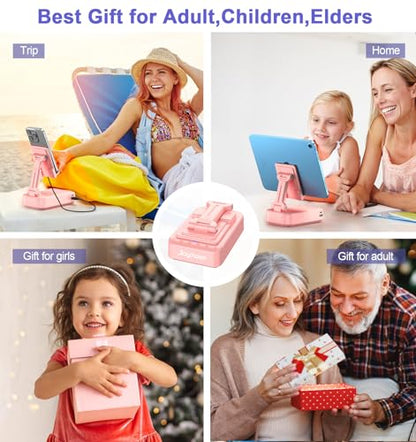 Gifts for Women Girls, Phone Stand with Bluetooth Speaker and Charging Function 360° Rotable Angle Adjustable Cell Phone Holder with HD Stereo Sound Fits All Phones,Tablet (Pink) - color: Pink