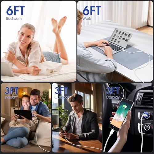 USB C to USB C 60W Fast Charging Cable 5-Pack [3ft+3ft+3ft+6ft+6ft] White