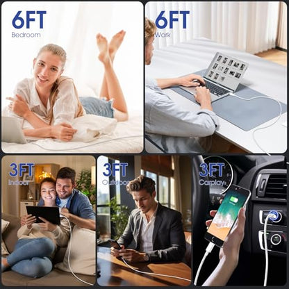 USB C to USB C 60W Fast Charging Cable 5-Pack [3ft+3ft+3ft+6ft+6ft] White