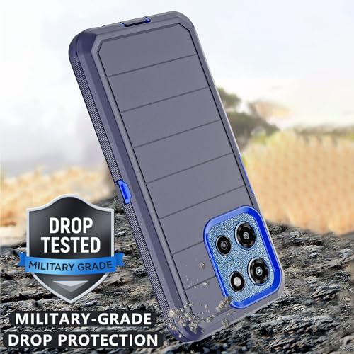 for Motorola Moto G 2026/2025 Case: for Moto G Play 2026 Case with Belt Clip Holster, Heavy Duty 3-Layer Military Grade Rugged Full Body Protection Cover (Navy Blue/Blue) - color: Navy Blue/Blue