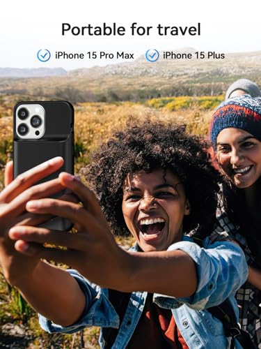 NEWDERY Battery Case for iPhone 15 Pro Max/iPhone 15 Plus, 10000mAh | Qi Wireless Charging, LED indicators, Extended Battery Pack, USB C Charger Case for iPhone 15 Pro Max/15 Plus
