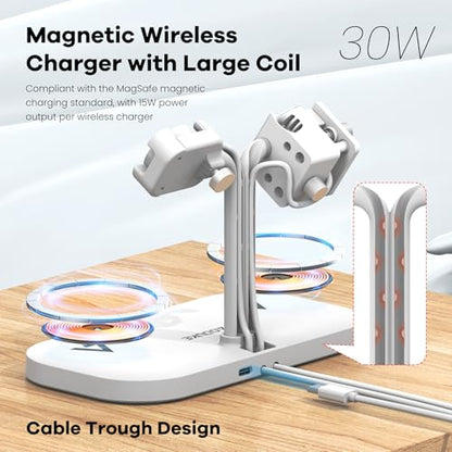 4-in-1 Charging Station,Wireless Charger & Dual Smart Watch Stand - color: A423SW-White