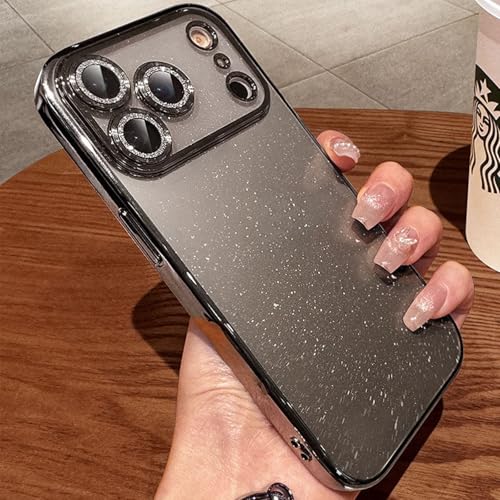Glitter Case for iPhone 17 Pro Max,Clear 17 Pro Max Case Built in Shiny Camera Lens Protector Women Girly Sparkly Bling Back Panel Luxury Plating Soft TPU Shockproof Protective Phone Cover 6.9",Gray - color: Titanium Grey, size: For iPhone 17 Pro Max 6.9"