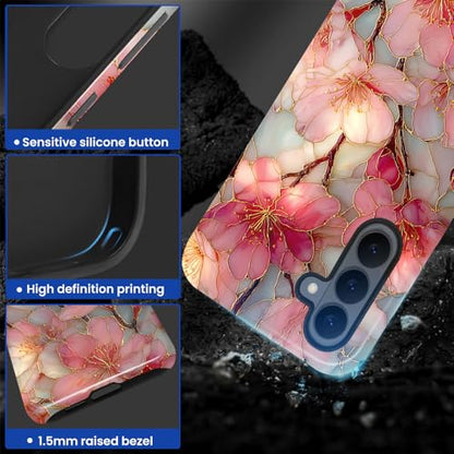 Compatible with Samsung Galaxy S26 Plus Case,Glossy Case All-Round Protection Shockproof Anti-Scratches TPU Cover,Cases for Man Woman-Blossoms Pink Flower Stained Glass - color: Blossoms Pink Flower Stained Glass, size: Galaxy S26 Plus
