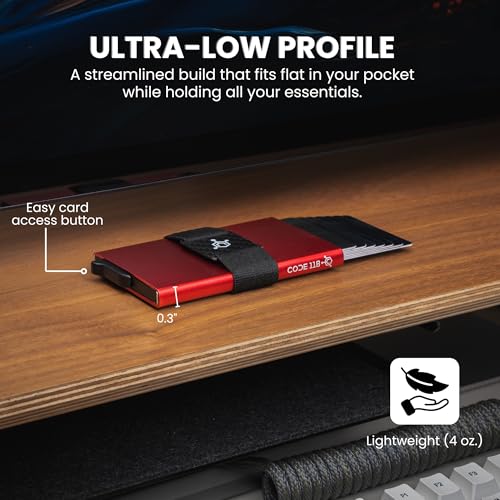 CODE 118 Wallet for Men - Slim Minimalist Aluminum Magnetic Card Holder - RFID Blocking Front Pocket Mag Safe Wallet with Strong Magnet Attachment (Thermal Red) - color: Thermal Red