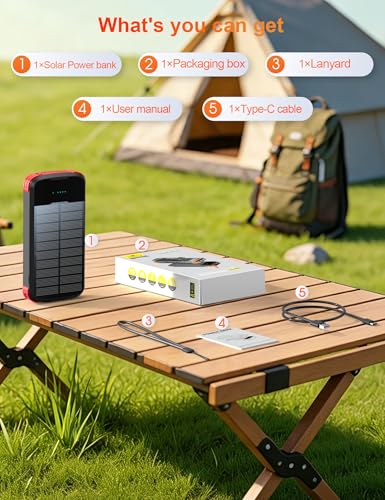Solar Power Bank 40000mAh PD20W Fast Charging Portable Solar Charger - color: Red