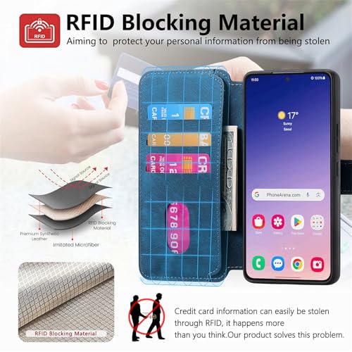 2 in 1 Wallet Case for Samsung Galaxy S25+ Plus CMG Blue | PU Leather Magnetic Flip Folio Case with RFID Blocking Card Holder, Credit Card Slots Kickstand, Shockproof Protective Cover - color: Blue, size: Samsung Galaxy S25 Plus