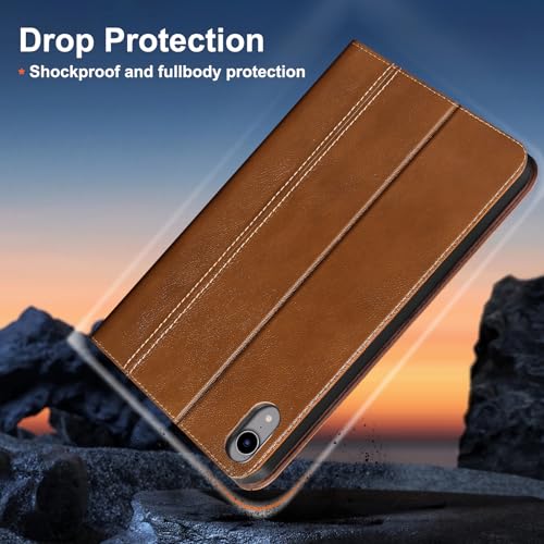 Gexmil Leather Case for iPad mini 7 A17 Pro/iPad mini 6 Gen 8.3 Inch - color: Yellow Brown