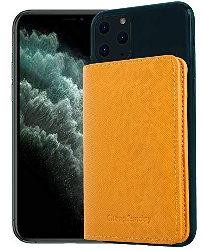 ID Card Holder for Back of Phone Leather Phone Wallet Stick On with Stand Flip Waterproof Leather Adhesive Wallet for Most Cellphones (Yellow) - color: Yellow