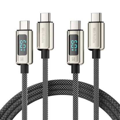 Hichain 2PACK 4FT 60W USB C to USB C Cable with LED Display Silver - color: Silver 2p, size: 4FT