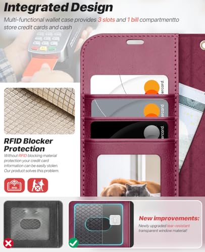 OCASE for iPhone 17 Detachable Wallet Case with Card Holder, 2 in 1 PU Leather Flip Folio with RFID Blocking Stand Wrist Strap Shockproof Phone Cover 6.3 Inch 2025, Burgundy - color: Burgundy, size: iPhone 17