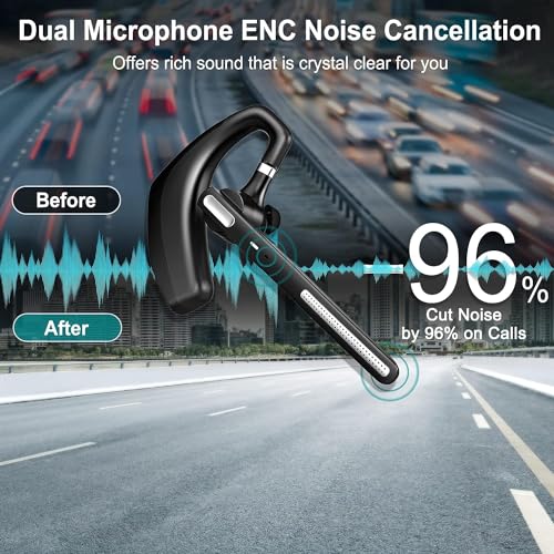 Bluetooth Headset ,Wireless bluetooth earpiece with ENC Noise Cancelling Mic, 110H Playback, Bluetooth 5.1 Dual Connectivity, Wireless Headphones Compatible iPhone/Android/PC (Office/Driving) - color: Black