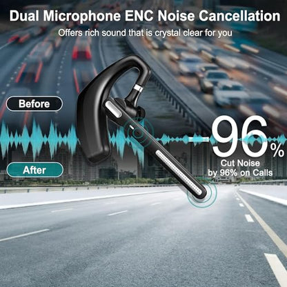 Bluetooth Headset ,Wireless bluetooth earpiece with ENC Noise Cancelling Mic, 110H Playback, Bluetooth 5.1 Dual Connectivity, Wireless Headphones Compatible iPhone/Android/PC (Office/Driving) - color: Black