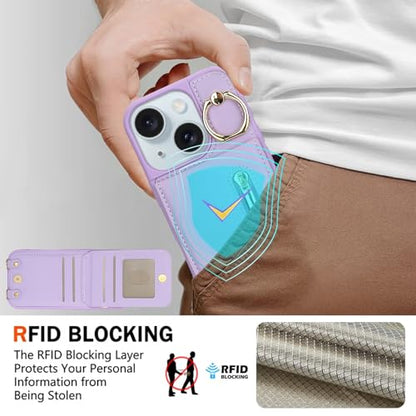 Crossbody Wallet Case for iPhone 11 with Lanyard Strap Card Slot Holder RFID Blocking Ring Kickstand,Magnetic Flip Folio Zipper Purse Case, PU Leather Cover Handbag,Purple - color: Purple, size: iPhone 11(6.1")