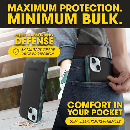 OtterBox iPhone 17e, 16e, 15, 14, 13 Commuter Series Case - Black & Green | 3X Military Drop Protection - Slim - Dual-Layer Shockproof Design - Pocket-Friendly - Raised Edges - Port Covers - color: Black/Green